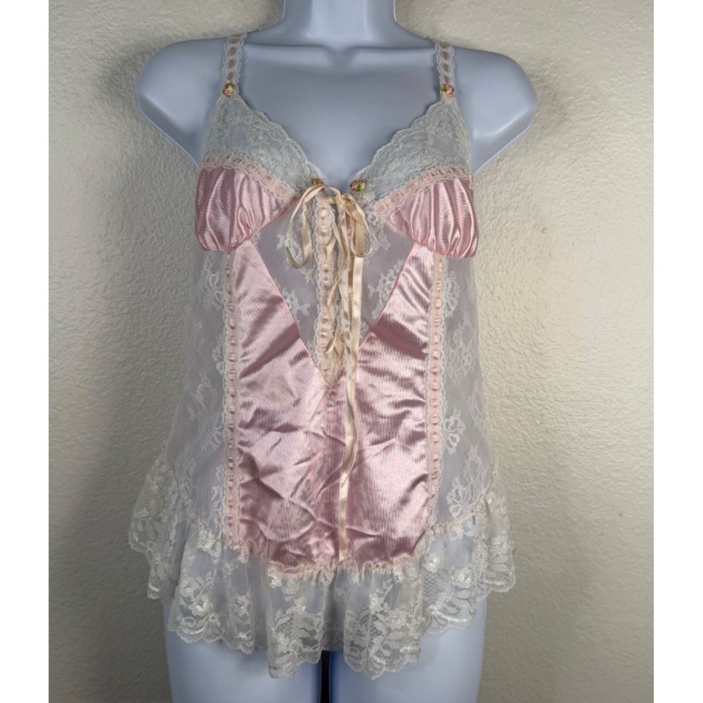 Vintage Tosca Women's Cami Lingerie Top Pink Sz S Babydoll Lace Satin Romantic